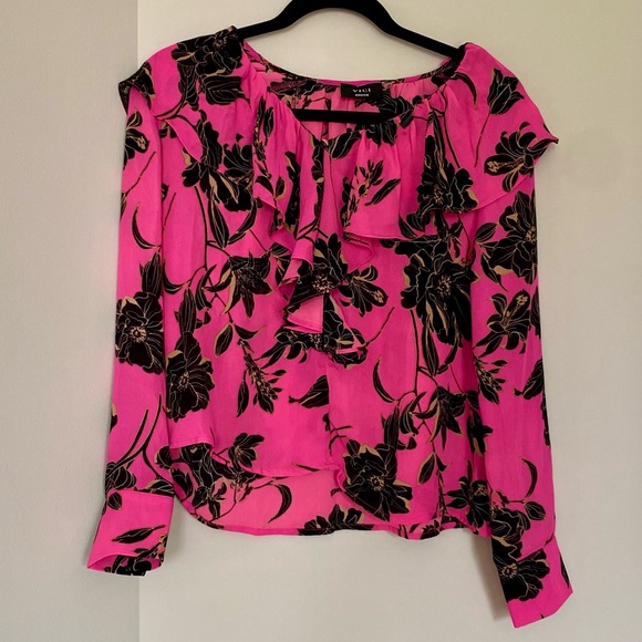 VICI HOT PINK FLORAL V NECK RUFFLED BLOUSE TOP - Picture 2 of 12